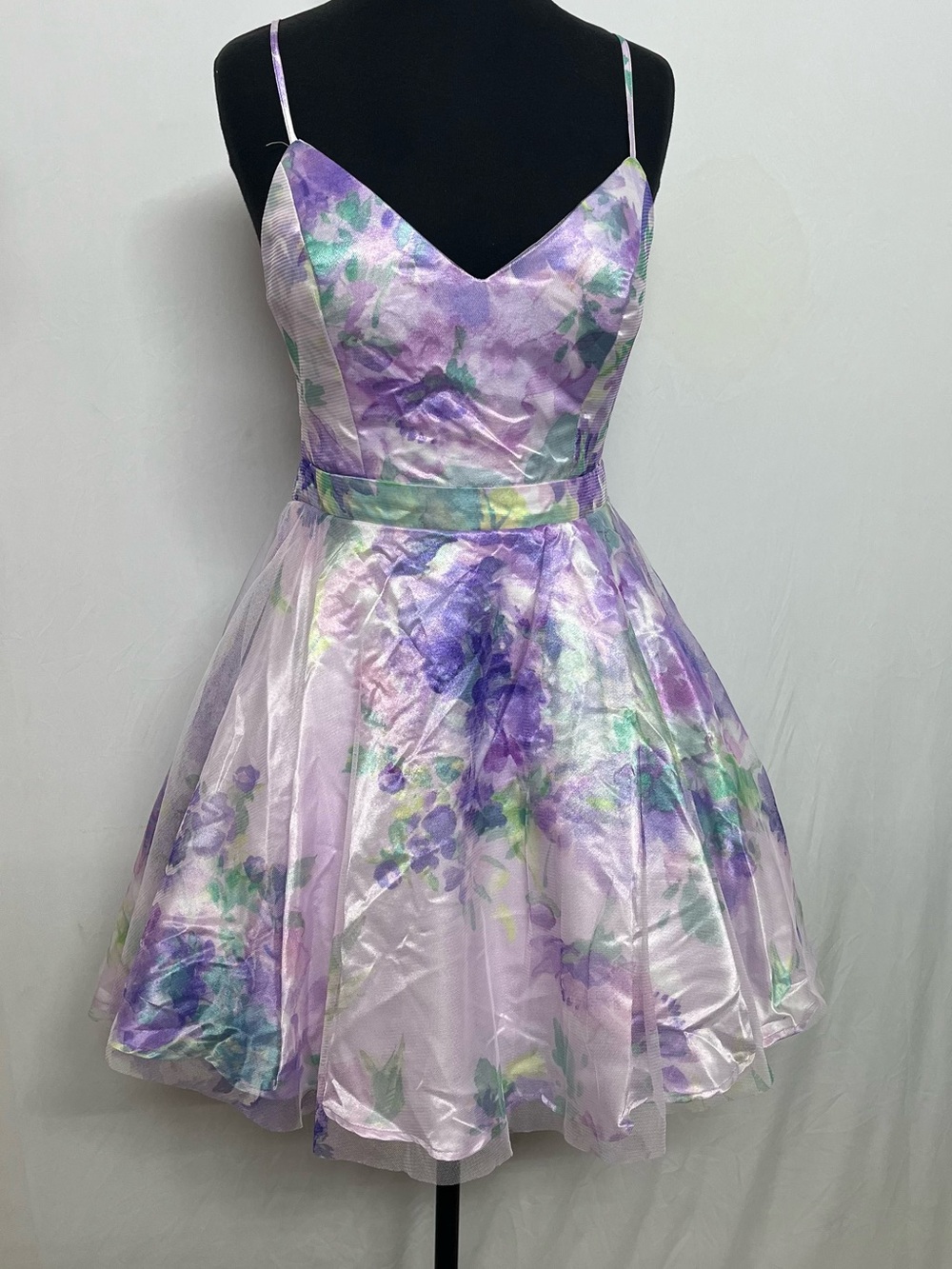City Triangles Lavender & Green Floral Spaghetti Strap Party Dress size 7